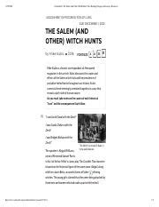 The salem and other witch hunts commonlit - 2 minutes. 1 pt. PART B: Which detail from the text best supports the answer to Part A? (PART A: Which statement identifies the main idea of the text? “By the end of September 1692, 20 people in Massachusetts Bay were dead by order of the Court of Oyer and Terminer.” (Paragraph 1) “Pointing out how families had been ruined by the court ...